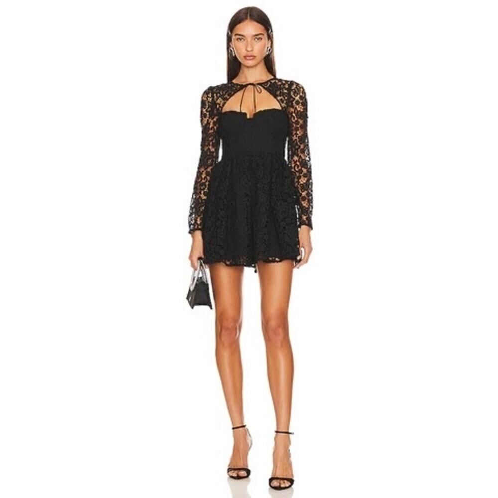 Self-Portrait Tie-neck Mini Dress in Black UK8/US4